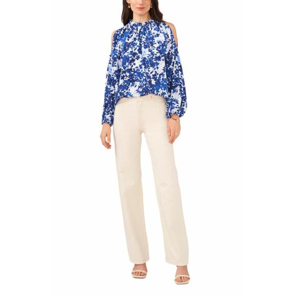 🆑Vince Camuto Long Sleeve Open Shoulder Layard Leaves Halter Blouse Small - Picture 3 of 12